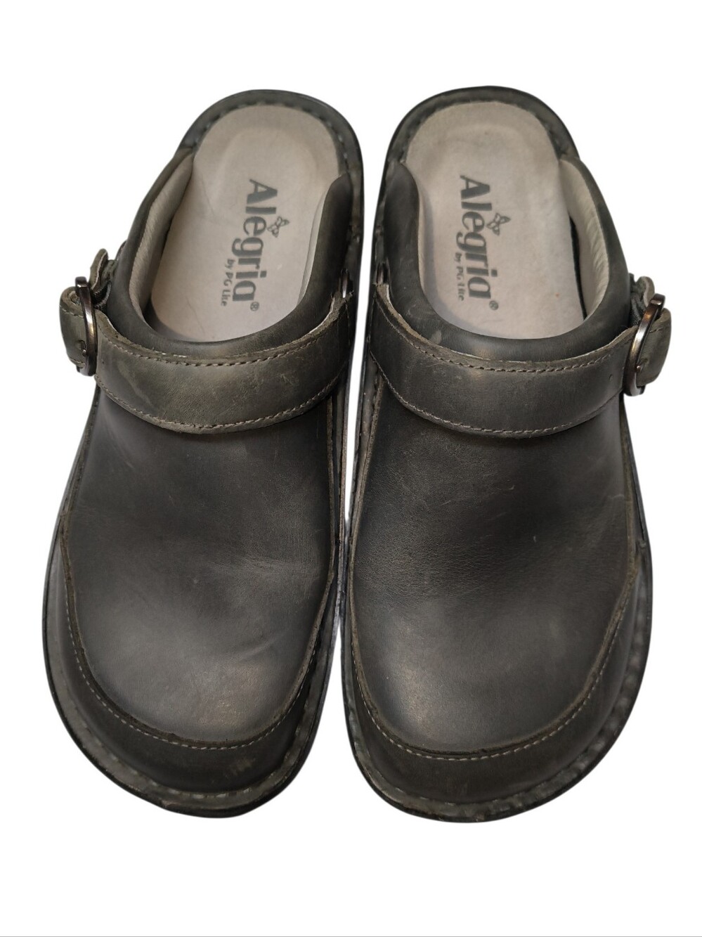 Alegria "Seville" Dark Gray Leather Clog/Mule Size 37 (US Size 6 To 6.5)
